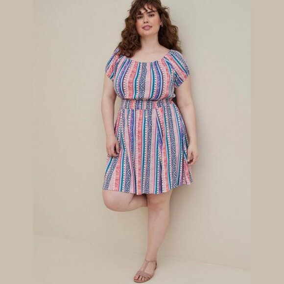 TWO NWT Torrid Mini Lenny Smocked Off-Shoulder Dresses 4X - Picture 5 of 14